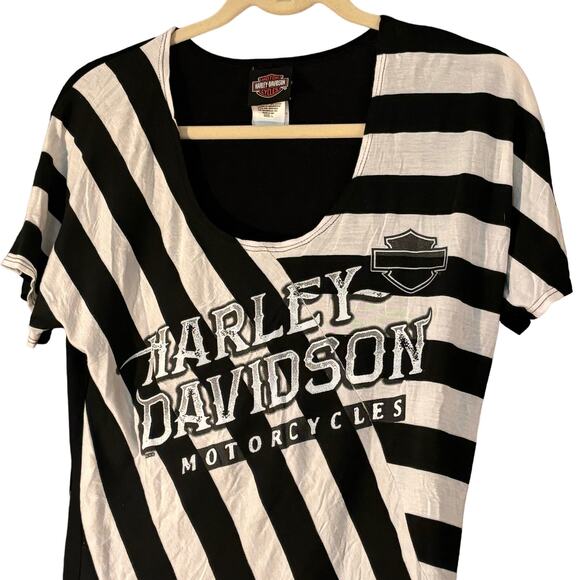 Harley Davidson Striped T-shirt Womans Large Biker Motorcycle Black White - Picture 2 of 11